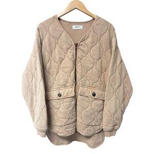 NWOT Carly Jean Los Angeles Quilted Jacket Neutral Tan Cotton Womens Size S/M